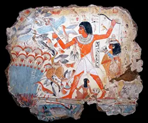 Paint Prints: Fowling in the marshes: fragment of wall painting from the tomb of Nebamun, 1350BC