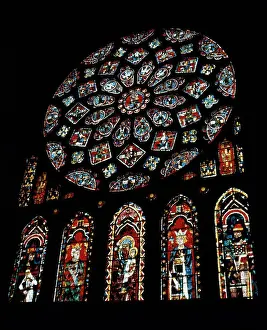 Symmetrical Prints: France, Chartres, Chartres Cathedral, Glorification Of Virgin, stained glass