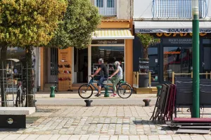 Manly Prints: France, Les Sables d'Olonne, 85, Quai E. Garnier, senior couple in tandem, May 2021