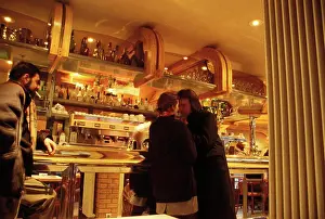 Cafe Prints: France, Paris. Couple At Cafe Bar, Tabac St. Sulpice