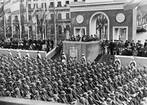 Countries Prints: Francisco Franco on platform overlooking military parade