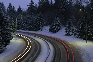 Vancouver Island Prints: Freeway traffic at night_ Time exposure with light trails, British Columbia, Canada