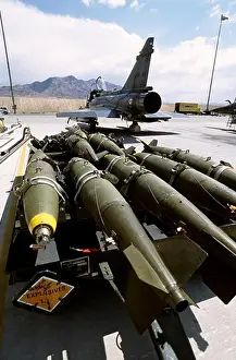 Bomb Prints: French Air Force Dassualt MFG Mirage 2000 fighter-bomber loading 500 pound bombs/ordnance