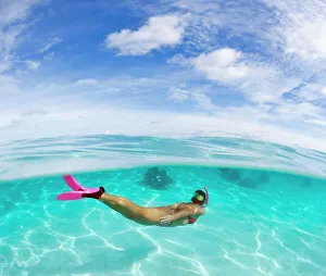 Goggles Prints: French Polynesia, Moorea, Woman Free Diving In Turquoise Ocean