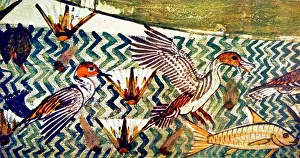 Ancient Egypt Prints: Fresco depicting a bird scene from an ancient Egyptian tomb. Dated 13th Century BC