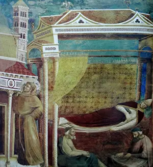 Middle Ages Prints: Fresco depicting Pope Innocent III's dream of the collapsing Lateran Basilica and its preservation by St Francis