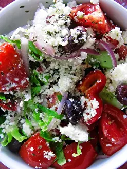 Cheese Prints: Fresh Greek Salad. The Third Eye Restaurant, Paleochora, Crete. Greece