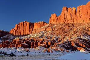 Arid Prints: Fresh snow on the Rim Rock formations, Capitol Reef National Park, Utah, USA