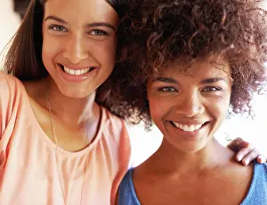 Dubai Prints: Friends, women and portrait with closeup hug for support