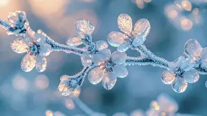 Sparkling Prints: Frozen Blossoms Icy Winter Flowers Close Up