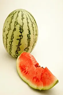 Stripes Prints: Fruits ; One full watermelon with light and dark green stripes