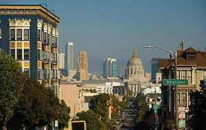 Round Prints: Fulton Street leads travelers straight down the hill into the City Hall building in downtown San Francisco