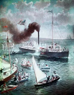 Large Group Of People Prints: Fulton's Triumph the Clermont, 1807 Henry Alexander Ogden (1856-1936/American)