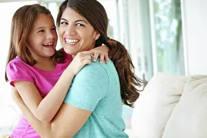 Touch Prints: Funny, mom and embrace kid in home for love