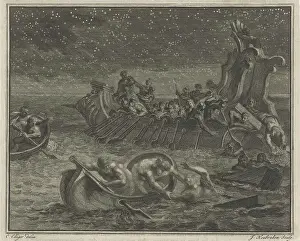Stars Prints: Galeischip rescues shipwrecked, Jacob Houbraken, 1708 - 1780