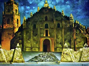 Filipino Prints: Galo B. Ocampo, Paoay Church, 1946. Oil on canvas