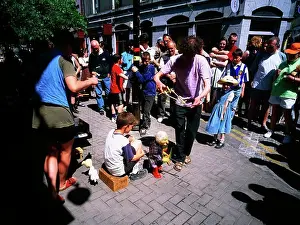 Republic Of Ireland Prints: Galway City, Connacht, Ireland, Buskers With Puppets