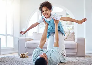 Trust Prints: Game, airplane and portrait of kid with dad for trust