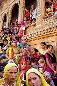 Balcony Prints: Gangaur festival, people watching a parade inside the Fort near Raj Mahal (Royal Palace)