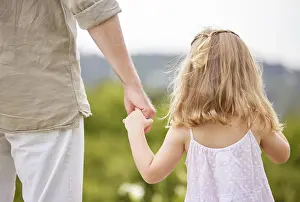 Holding Hands Prints: Garden, dad and girl with holding hands for care