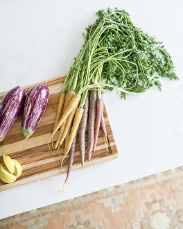 Vegetables Prints: Garden Vegetables on Marble Counter Top