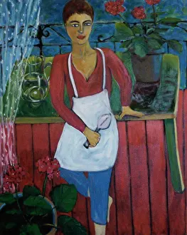 Standing On One Leg Prints: The Gardener 2002 Erik Slutsky (20th C. Canadian) Oil On Canvas Private Collection