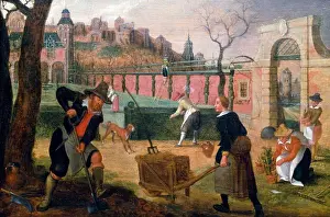 Manual Worker Prints: Gardeners at Work in Formal Garden on Outskirts of Town by Sebastian Vrancx