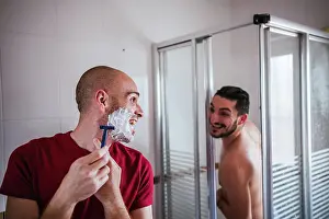 Lovers Prints: Gay couple has fun in the bathroom