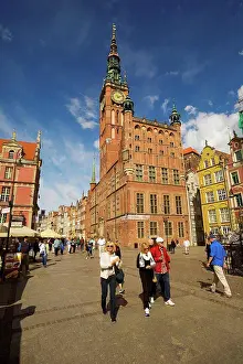 Medium Group Prints: Gdansk Town Hall clock tower on Long Market Street, Old Town; Gdansk, Poland