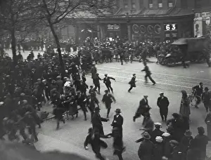 1926 Prints: The General Strikes -- The crowd running as a police car arrives