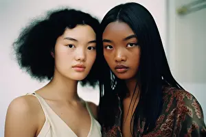 Attractive Prints: Generative AI.Multi-ethnic beauty. Black and asian woman