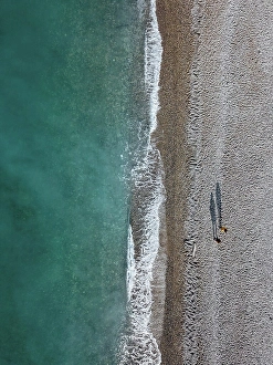 Bird´´s Eye View Prints: Georgia, Abkhazia, Gagra, Aerial view of Black Sea coastline and people on beach