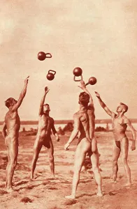 1930 Prints: German beach boys, almost - but not quite - as naked as Nature intended Date: 1930
