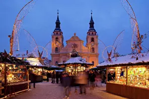 Celebrations Prints: Germany, Baden Wurttemberg, Ludwigsburg, Christmas Market and church at dusk