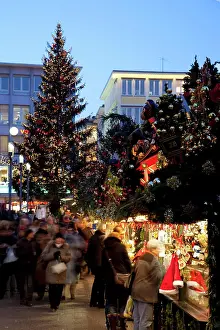 Celebrations Prints: Germany, Baden Wurttemberg, Stuttgart, Christmas Market - Christmas tree and market stall