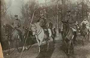 Only Mature Men Prints: Germany, Berlin, Kaiser Wilhelm II (1859-1941) and Hindenburg on morning canter in Tiergarten