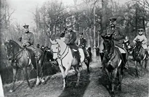 Only Mature Men Prints: Germany, Berlin, Kaiser Wilhelm II and Hindenburg on morning center in Tiergarten, ca 1900