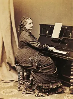 Sepia Prints: Germany, photographic portrait of German pianist and composer, Clara Schumann at piano