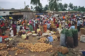 Markets Prints: Ghana, Accra, Crowded Market Scene In Village Near Accra With Mixed Produce