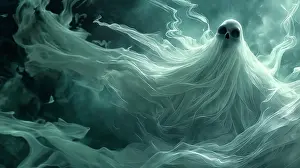 Ethereal Prints: Ghostly figure floating in smoky atmosphere