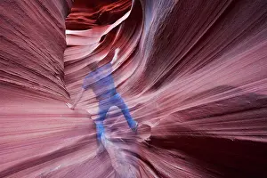 Curve Prints: The ghostly image of a man exploring Rattlesnake Canyon, near Page, Arizona
