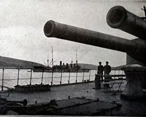 Battle Prints: Two giant cannon on the deck of the French battleship Gaulois on its way to the Dardenelles 1916