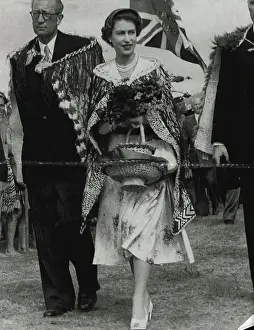 Queen Royal Person Prints: Gifts - Queen Elizabeth ***** charming and happy as she leaves a Maroi ceremony at Arawa Park