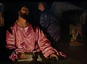 Angel Prints: Giovanni Gerolamo Savoldo; Italian; Brescia 1480 - 1548; Saint Matthew and the Angel; Oil on canvas