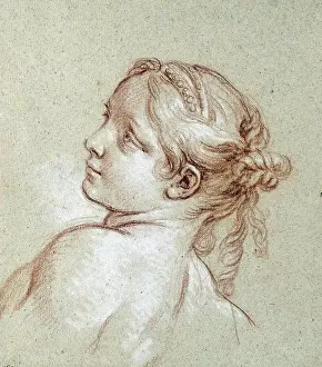 Tilted Prints: A Girl, Bust-Length, Her Head Tilted To The Left Francois Boucher (1703-1770 French) Chalk