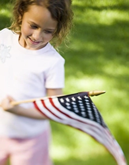 Stripes Prints: Girl holding US flag