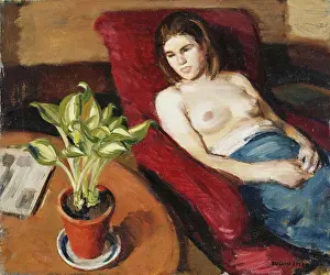 Thoughtful Prints: The Girl and a Plant. Ruskin Spear (1911-1990). Oil on canvas. 50.8 x 61cm