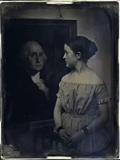 Exhibits Prints: Girl with Portrait of George Washington ca