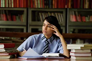 Students Prints: Girl in a school library
