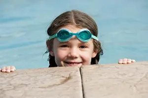 Aquatic Sport Prints: Girl with swimming goggles by pool